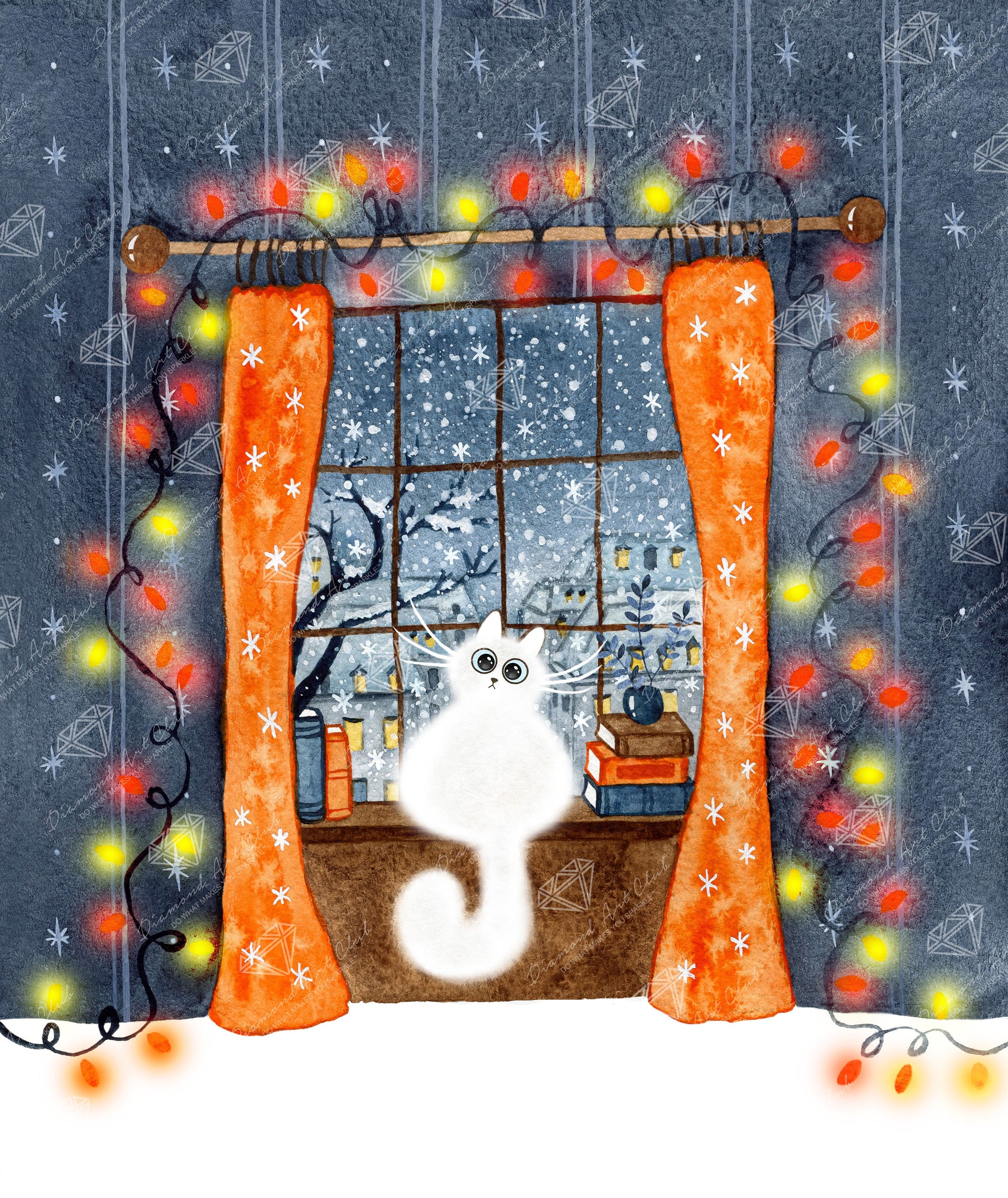 Diamond Painting Winter Cat 22" x 26" (55.6cm x 66cm) / Round With 45 Colors Including 2 ABs and 1 Iridescent Diamond and 3 Fairy Dust Diamonds / 48,480
