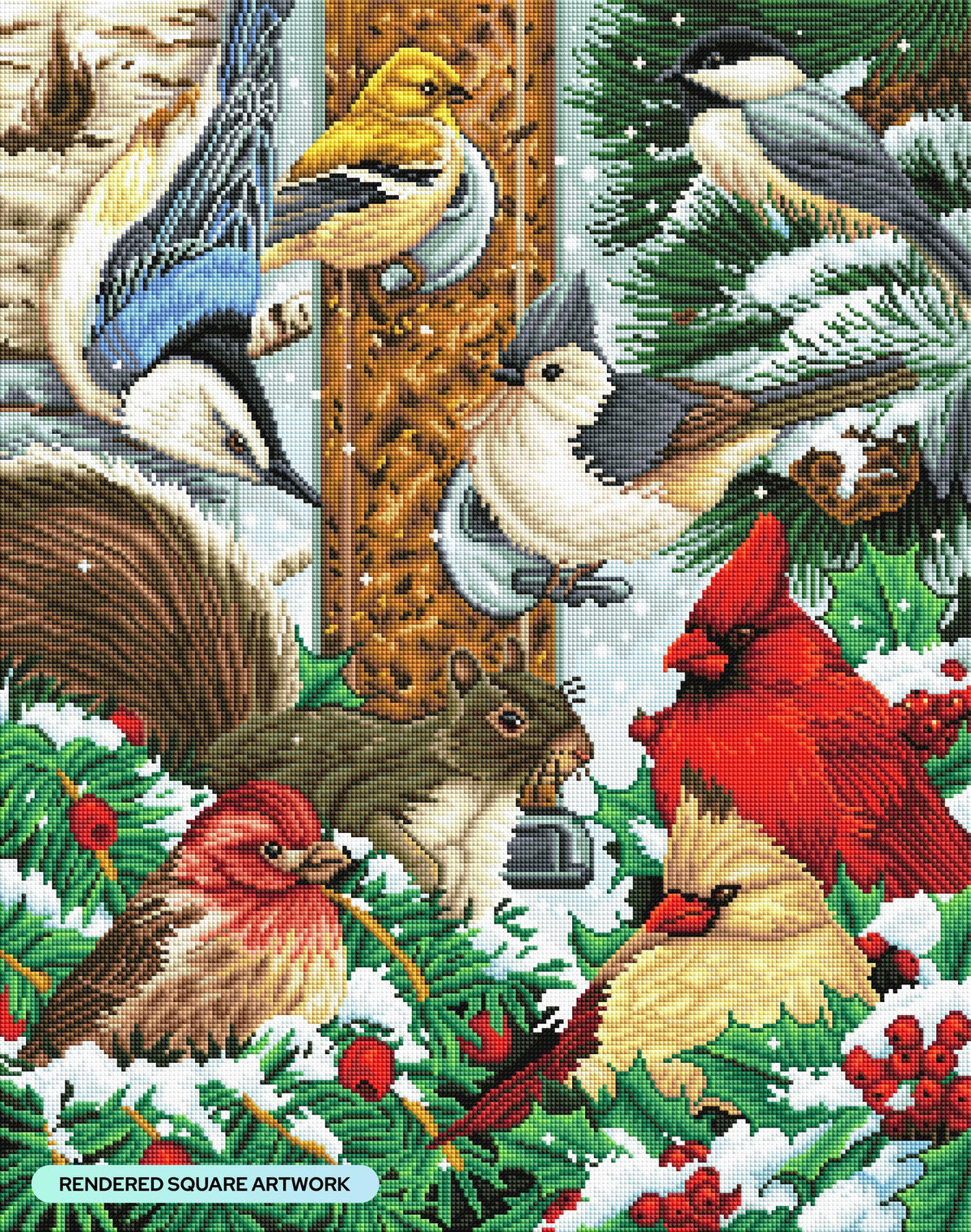 Diamond Painting Winter Friends 22" x 28" (55.8cm x 70.7cm) / Square with 64 Colors including 3 ABs and 1 Fairy Dust Diamonds / 63,616