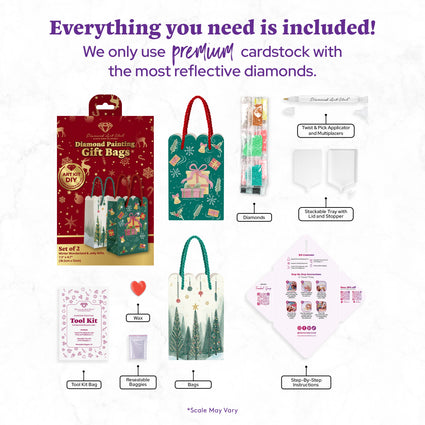 Diamond Painting Winter Wonderland & Jolly Gifts - Gift Bags (Set of 2) 7.3" x 4.7" (18.5cm x 12cm) / Round With 7 Colors Including 1 AB and 2 Iridescent Diamonds and 1 Fairy Dust Diamond / 1,693