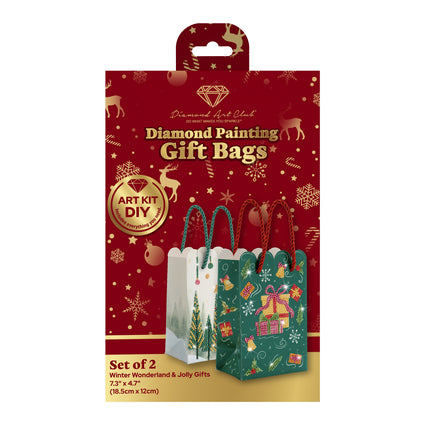 Diamond Painting Winter Wonderland & Jolly Gifts - Gift Bags (Set of 2) 7.3" x 4.7" (18.5cm x 12cm) / Round With 7 Colors Including 1 AB and 2 Iridescent Diamonds and 1 Fairy Dust Diamond / 1,693