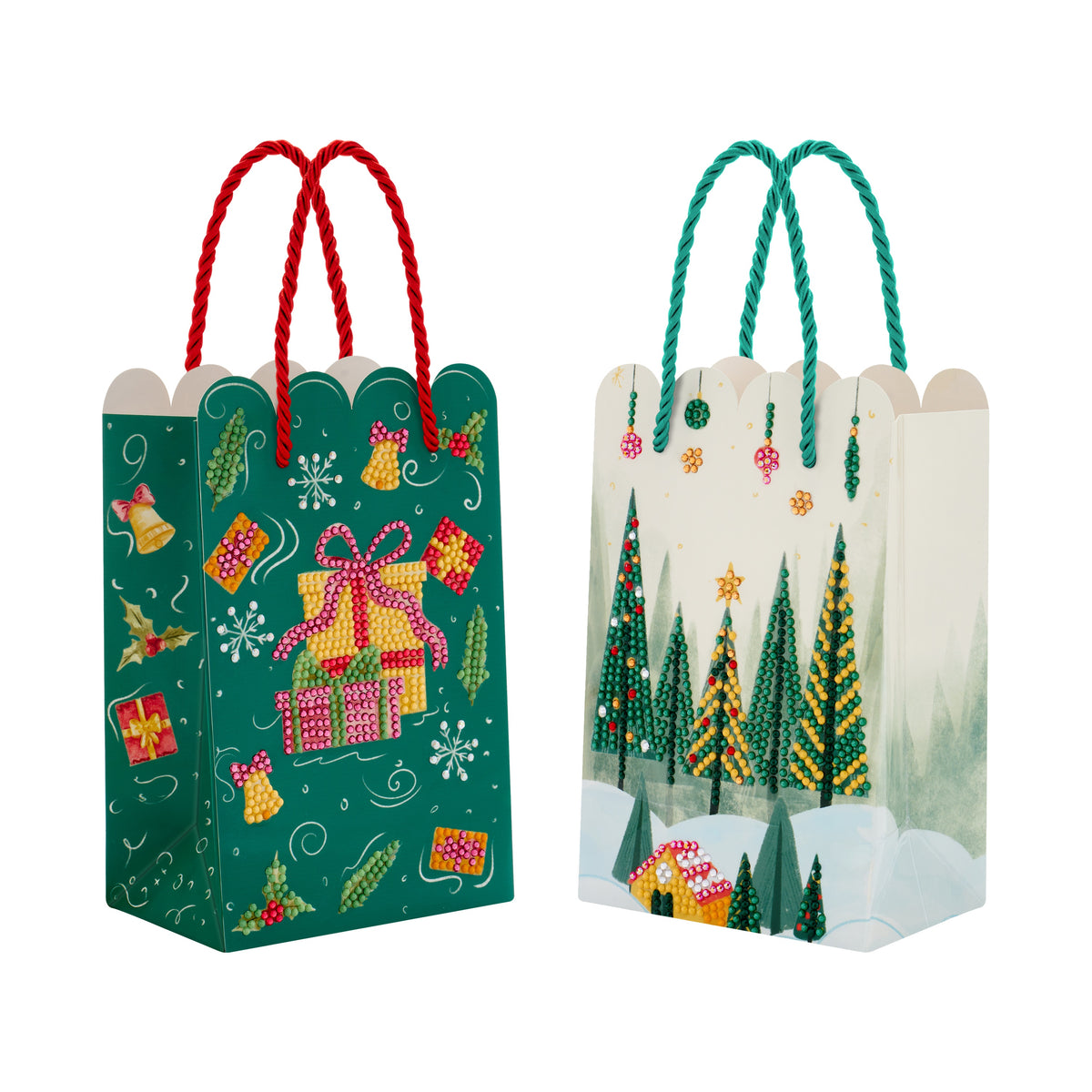 Diamond Painting Winter Wonderland & Jolly Gifts - Gift Bags (Set of 2) 7.3" x 4.7" (18.5cm x 12cm) / Round With 7 Colors Including 1 AB and 2 Iridescent Diamonds and 1 Fairy Dust Diamond / 1,693