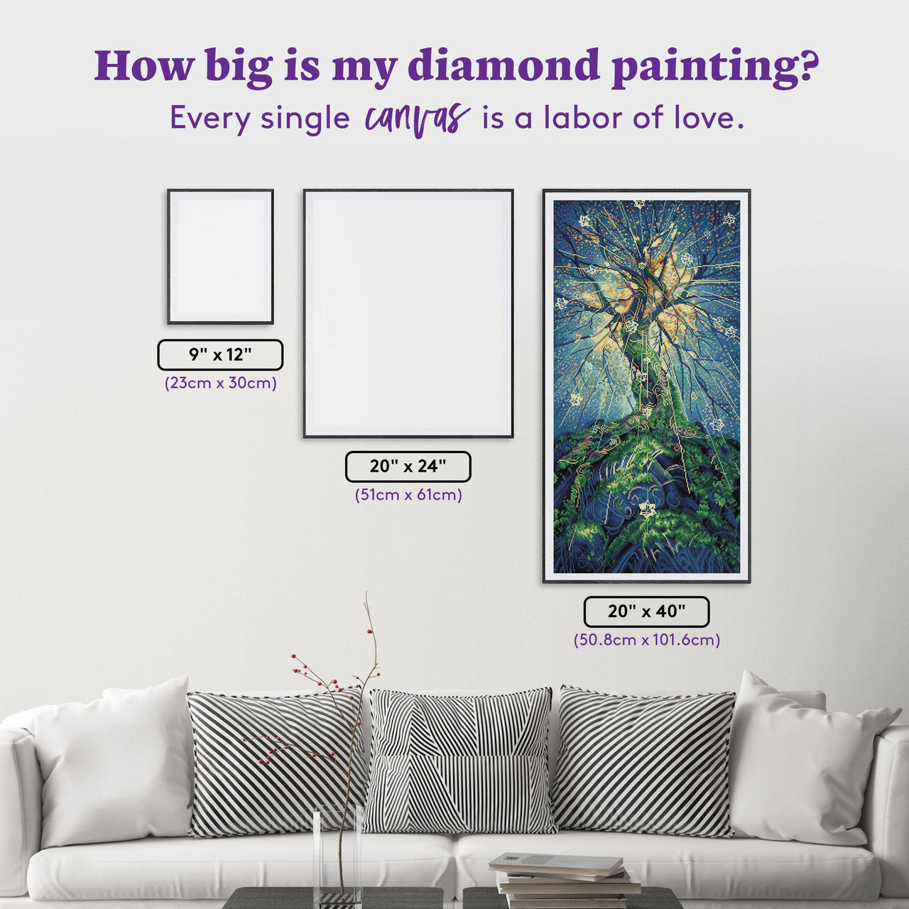 Diamond Painting Wishing Tree 20" x 40" (50.8cm x 101.6cm) / Square with 47 Colors including 3 ABs and 1 Fairy Dust Diamonds and 1 Iridescent Diamonds / 83,232