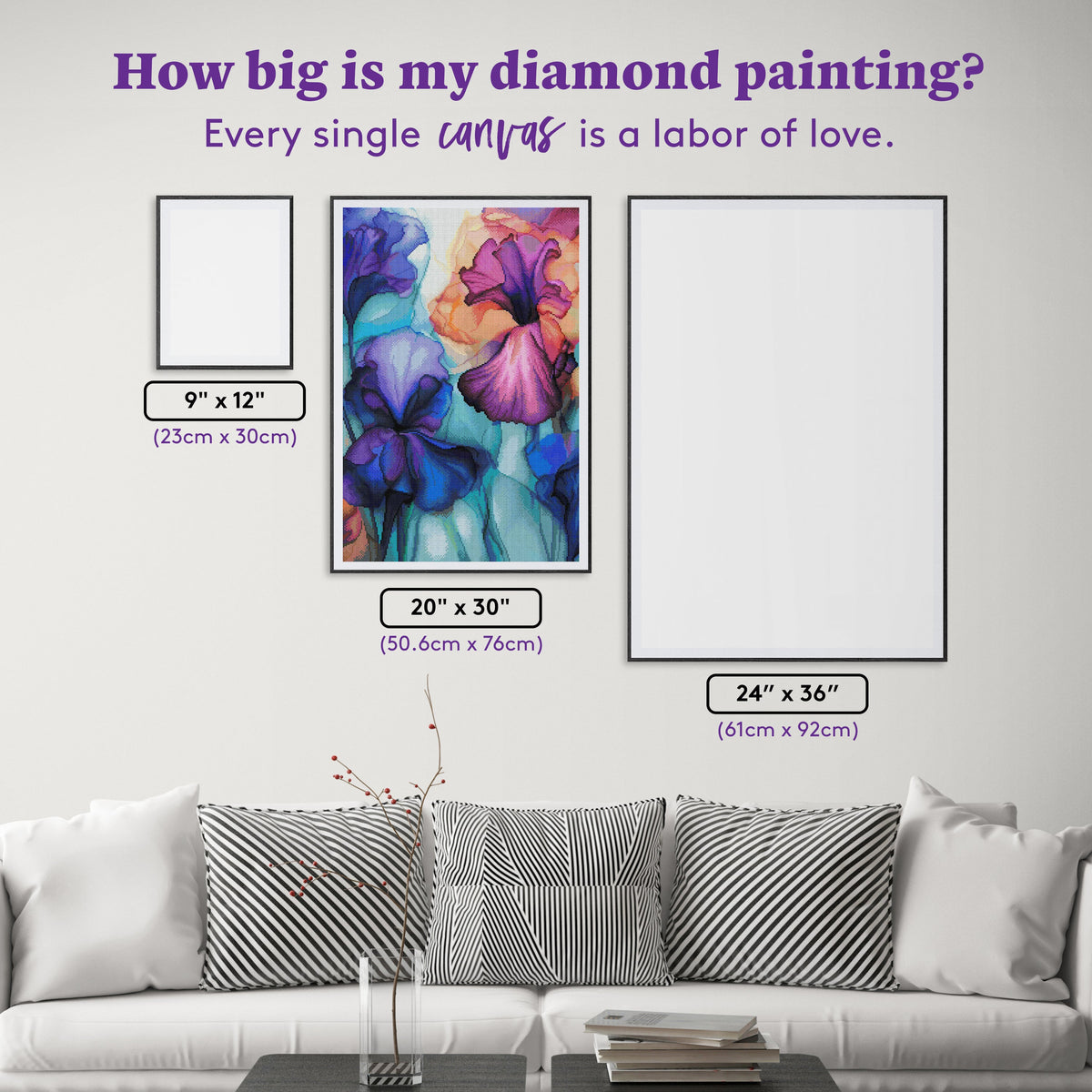 Diamond Painting Wispy Irises 20" x 30" (50.6cm x 76cm) / Round with 74 Colors including 1 AB and 3 Fairy Dust Diamonds / 50,784