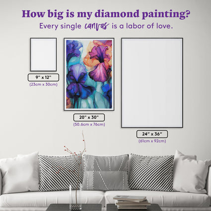 Diamond Painting Wispy Irises 20" x 30" (50.6cm x 76cm) / Round with 74 Colors including 1 AB and 3 Fairy Dust Diamonds / 50,784