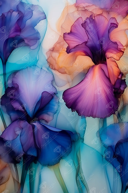 Diamond Painting Wispy Irises 20" x 30" (50.6cm x 76cm) / Round with 74 Colors including 1 AB and 3 Fairy Dust Diamonds / 50,784