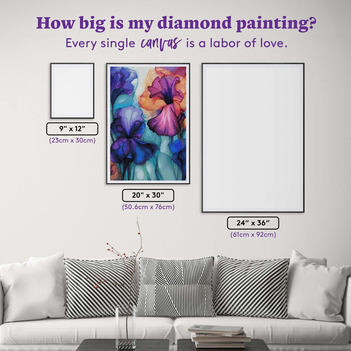 Diamond Painting Wispy Irises 20" x 30" (50.6cm x 76cm) / Round with 74 Colors including 1 AB and 3 Fairy Dust Diamonds / 50,784