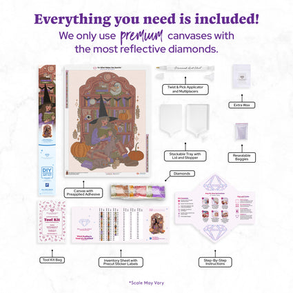 Diamond Painting Witch Reading in Front of a Bookshelf 25.6" x 33.9" (65cm x 85.9cm) / Square with 48 Colors including 1 AB and 6 Fairy Dust Diamonds / 60,999