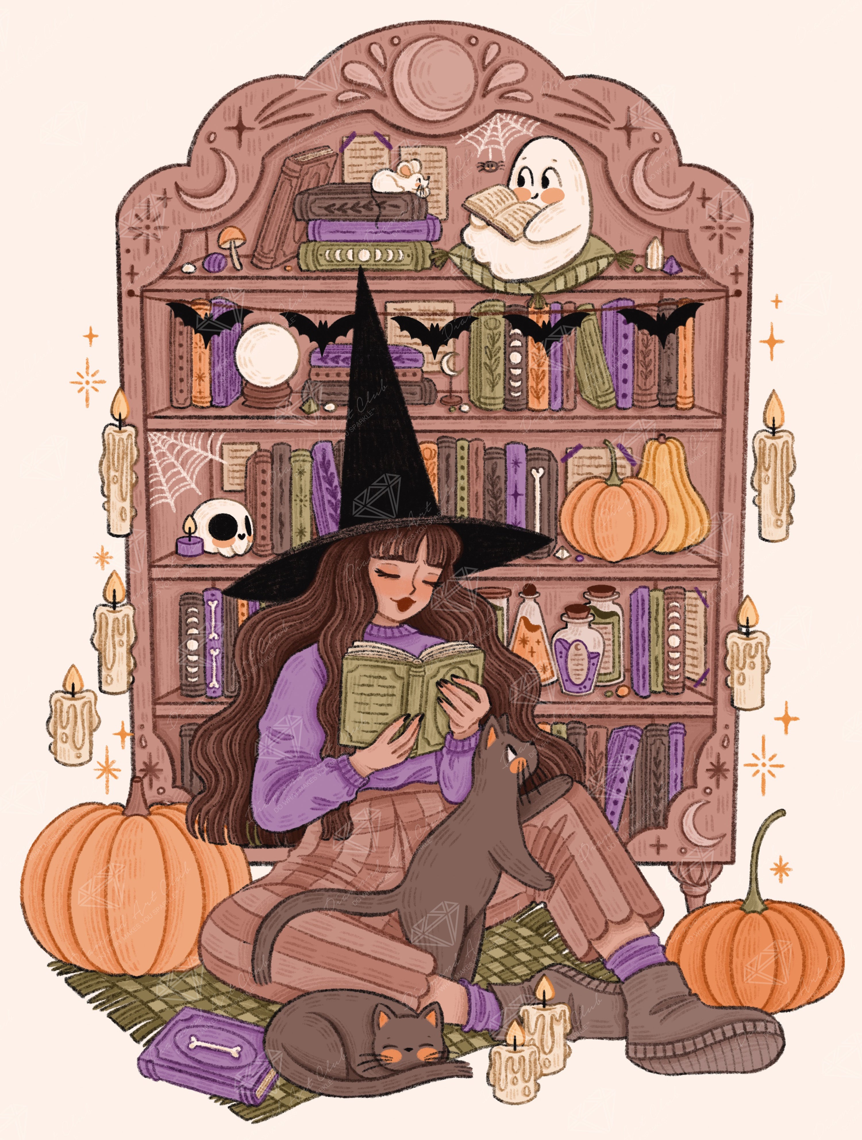 DAC　ダイヤモンドアートクラブ　「魔女の書斎」 Witch Reading in Front of a Bookshelf – Diamond Art Club