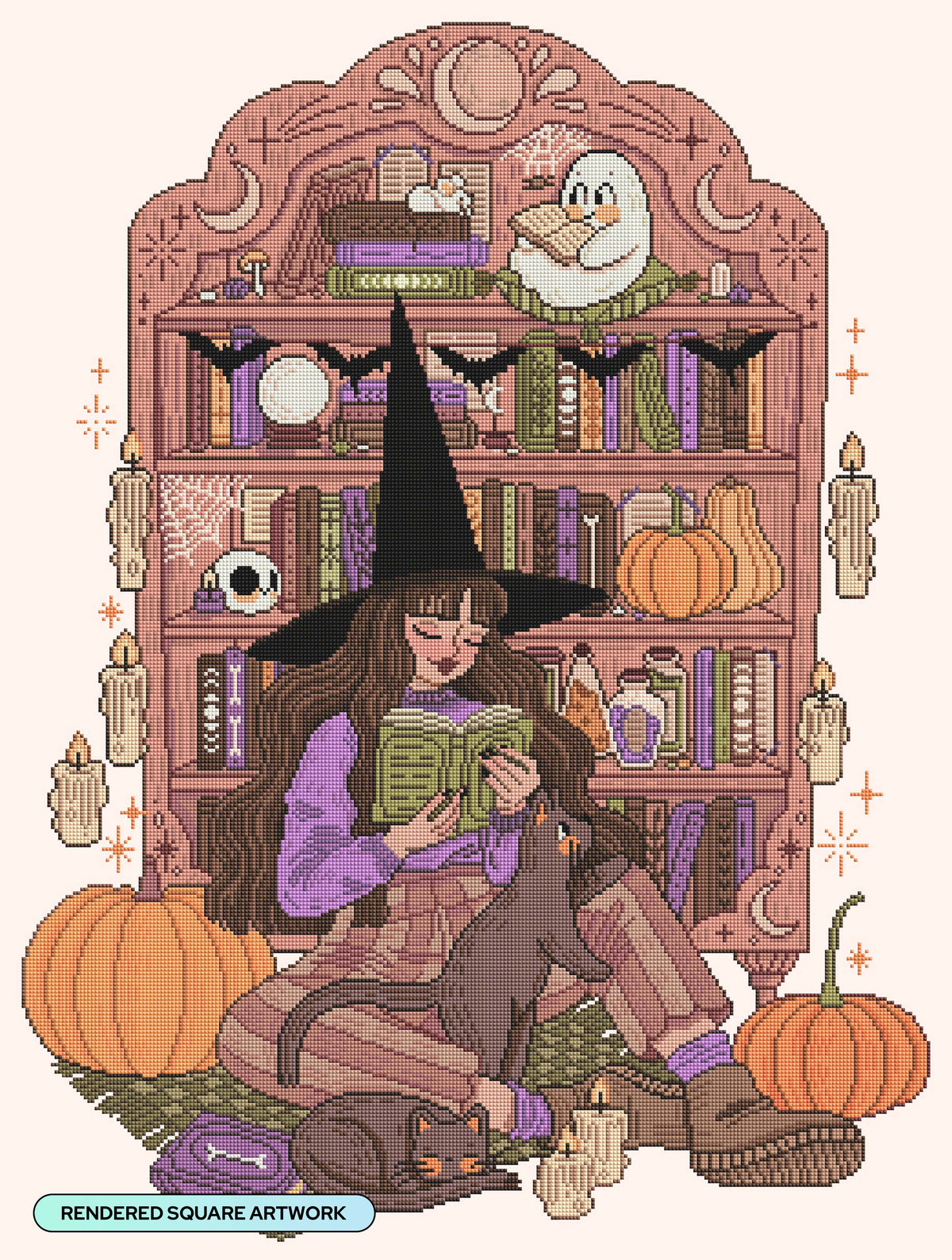 Diamond Painting Witch Reading in Front of a Bookshelf 25.6" x 33.9" (65cm x 85.9cm) / Square with 48 Colors including 1 AB and 6 Fairy Dust Diamonds / 60,999