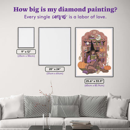 Diamond Painting Witch Reading in Front of a Bookshelf 25.6" x 33.9" (65cm x 85.9cm) / Square with 48 Colors including 1 AB and 6 Fairy Dust Diamonds / 60,999