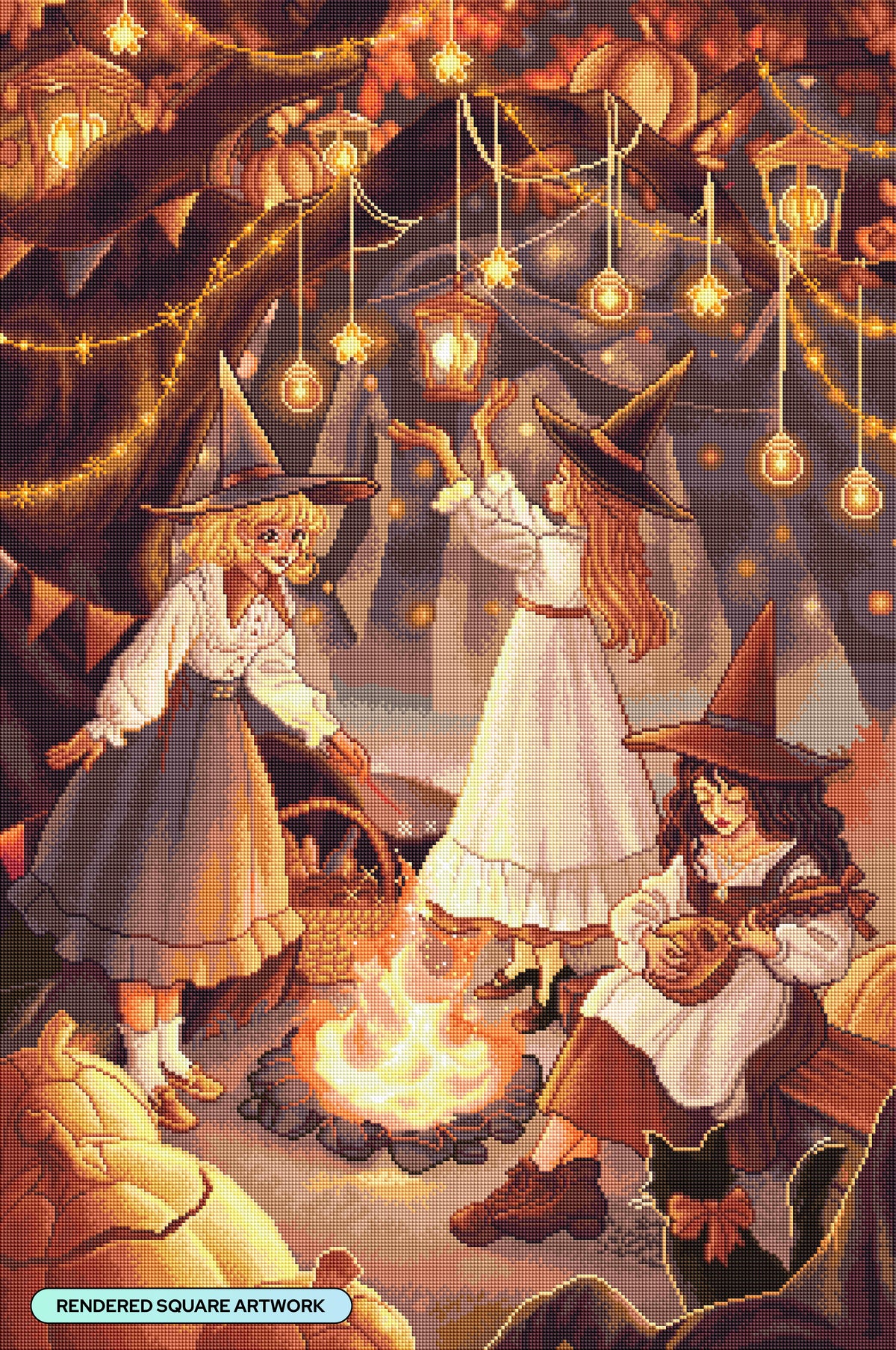 Diamond Painting Witch's Fall Festival 25.6" x 38.6" (65cm x 98cm) / Square with 49 Colors including 1 AB and 1 Iridescent Diamond and 2 Fairy Dust Diamonds / 102,573