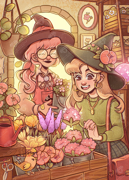 Diamond Painting Witch's Flower Shop 20" x 28" (50.7cm x 70.6cm) / Round With 64 Colors Including 4 ABs and 3 Fairy Dust Diamonds / 45,612