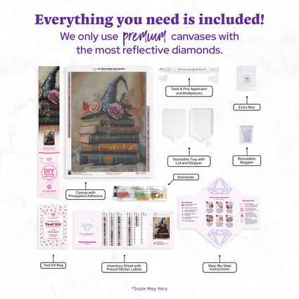 Diamond Painting Witchy Floral Books 22" x 29" (55.6cm x 73.7cm) / Round with 74 Colors including 1 AB and 2 Fairy Dust Diamonds / 54,136