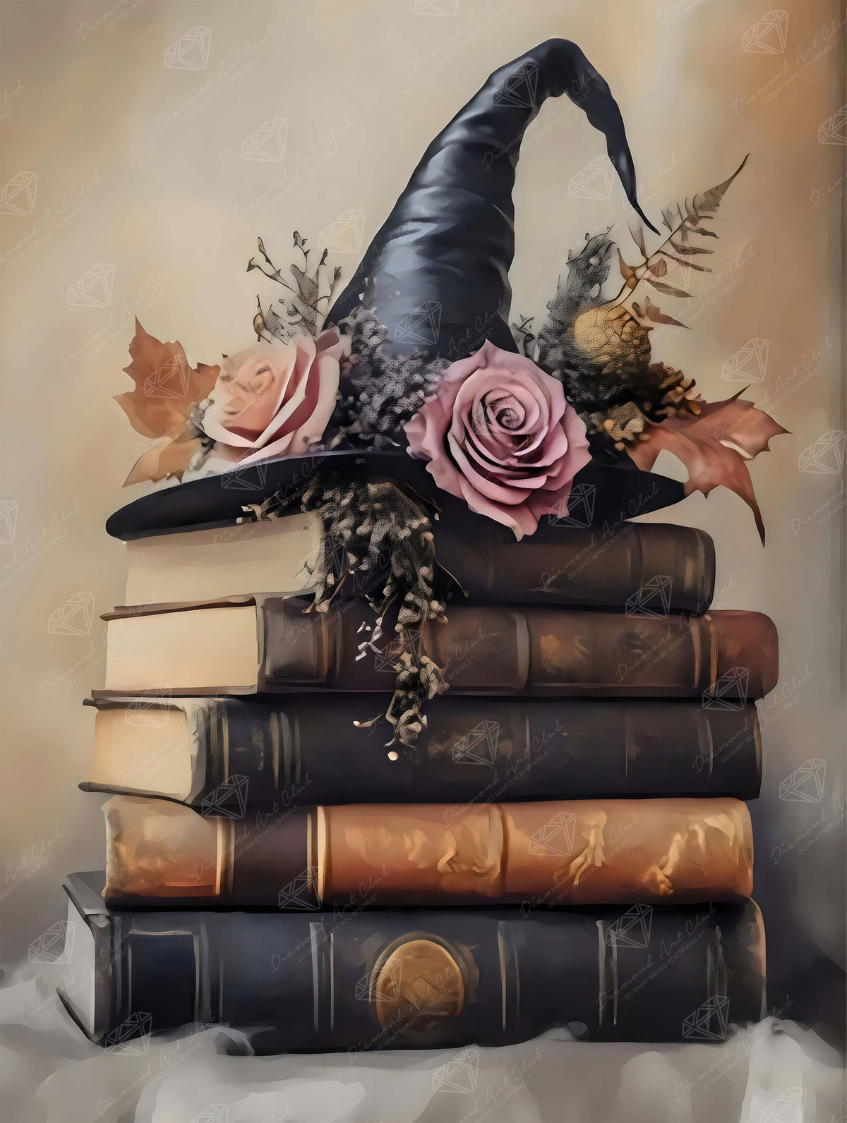 Diamond Painting Witchy Floral Books 22" x 29" (55.6cm x 73.7cm) / Round with 74 Colors including 1 AB and 2 Fairy Dust Diamonds / 54,136