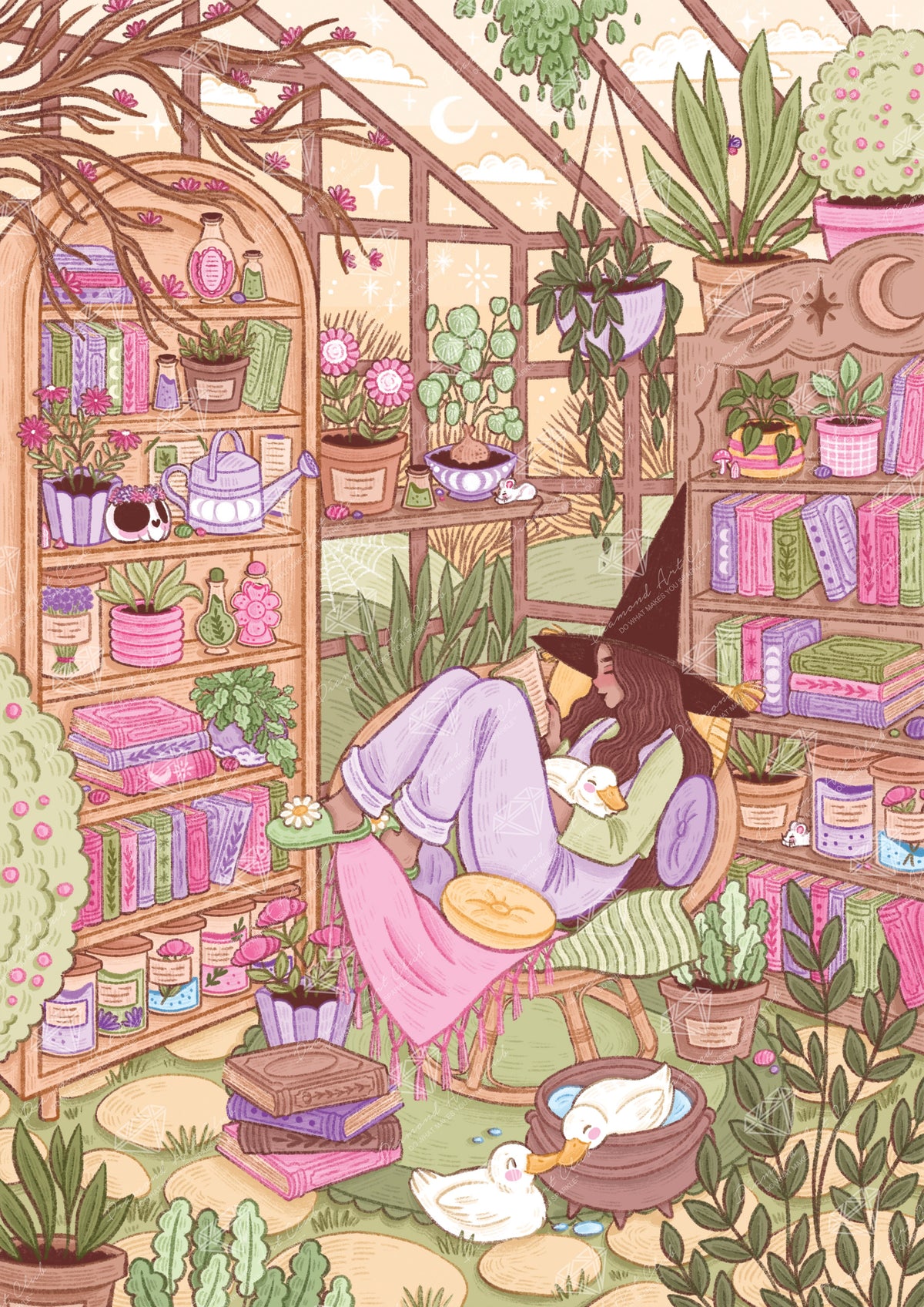 Diamond Painting Witchy Greenhouse 25.6" x 36.2" (65cm x 91.8cm) / Square with 63 Colors including 2 ABs and 4 Fairy Dust Diamonds / 96,309