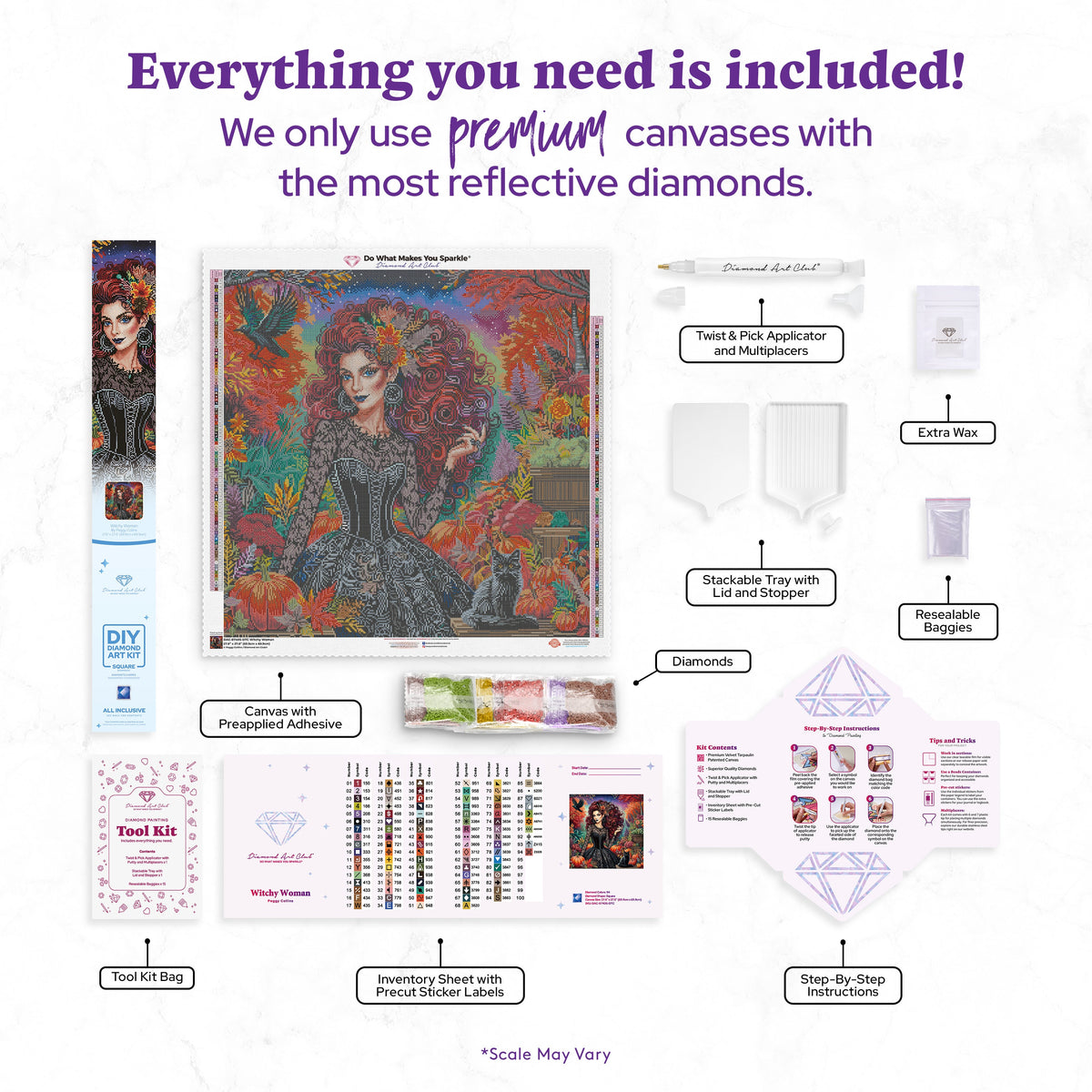 Diamond Painting Witchy Woman 27.6" x 27.6" (69.9cm x 69.9cm) / Square with 94 Colors including 5 ABs and 2 Fairy Dust Diamonds / 78,961