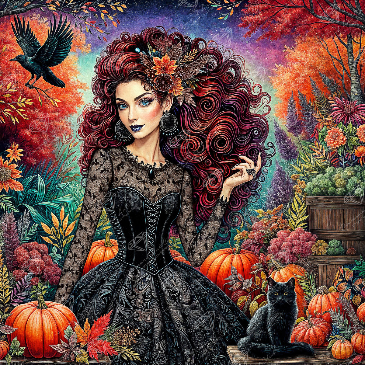 Diamond Painting Witchy Woman 27.6" x 27.6" (69.9cm x 69.9cm) / Square with 94 Colors including 5 ABs and 2 Fairy Dust Diamonds / 78,961
