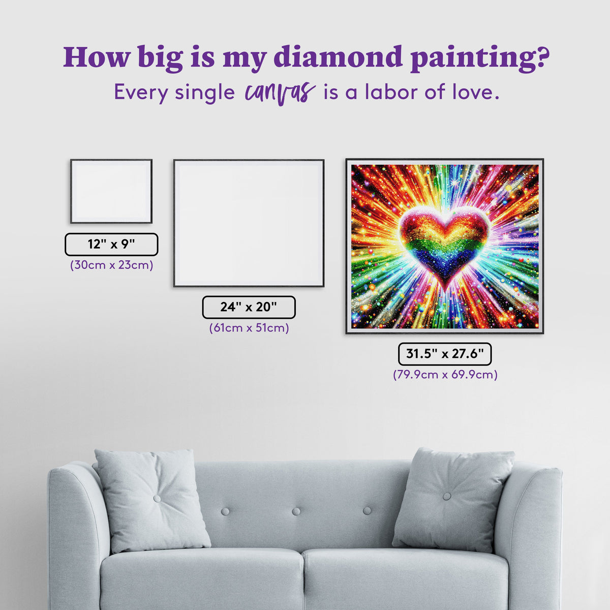 Diamond Painting With Love 31.5" x 27.6" (79.9cm x 69.9cm) / Square with 87 Colors including 5 ABs and 1 Electro Diamond and 6 Fairy Dust Diamonds / 90,201