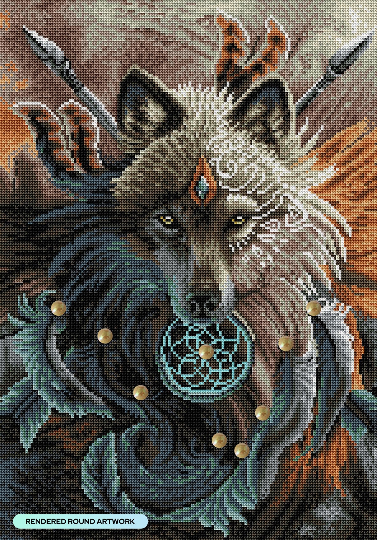 Diamond Painting Wolf Dreamcatcher 16.5" x 23.6" (42cm x 60cm) / Round With 32 Colors including 2 ABs and 1 Special Diamond / 31,234