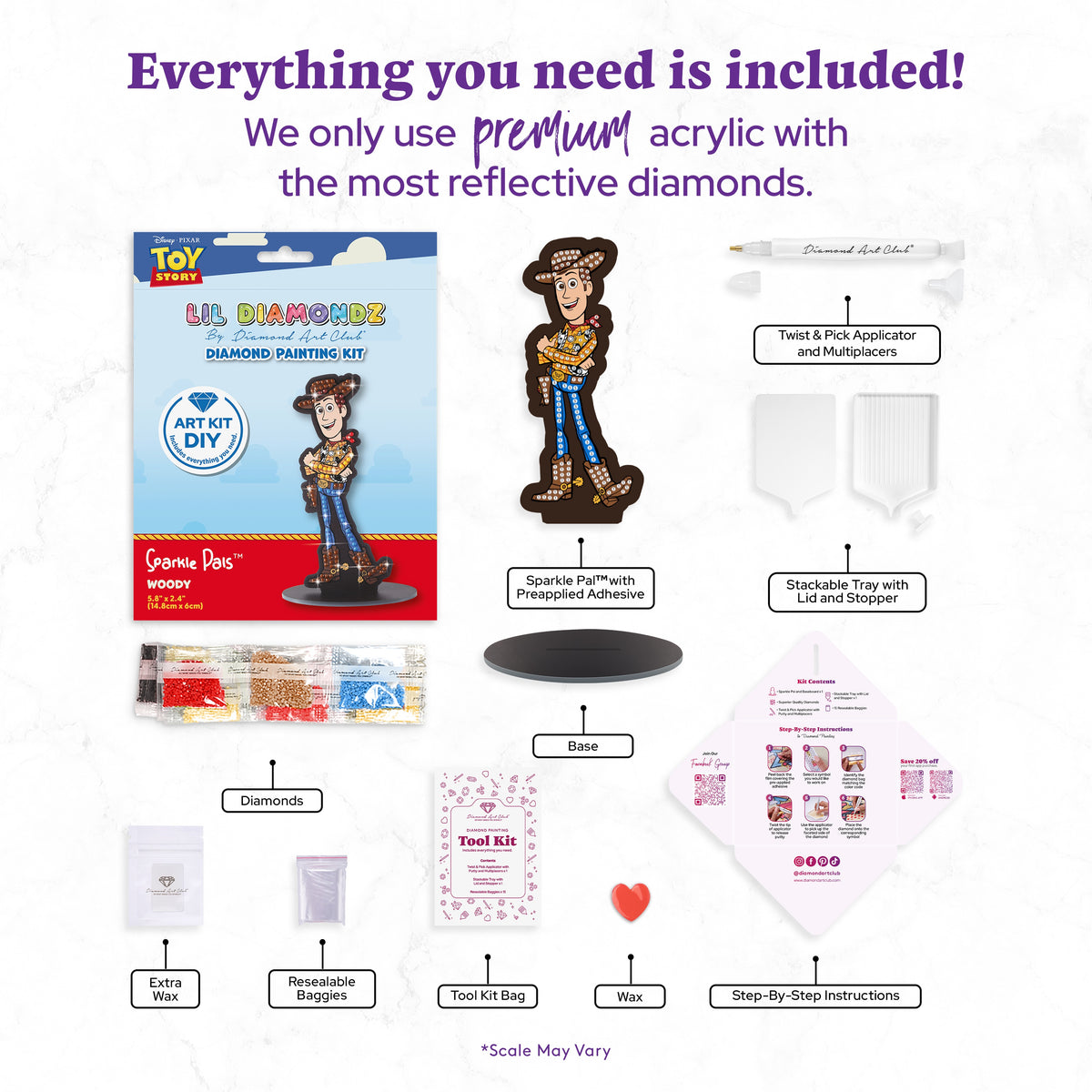 Diamond Painting Woody - Sparkle Pals™ 5.8" x 2.4" (14.8cm x 6cm) / Round with 7 Colors including 1 Electro Diamond and 3 Fairy Dust Diamonds / 138