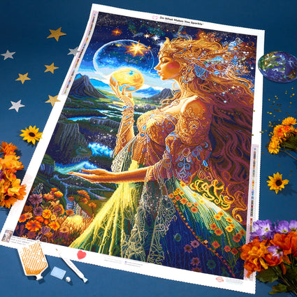 Diamond Painting World Priestess 27.6" x 41.3" (69.9cm x 104.8cm) / Square with 73 Colors including 2 ABs and 4 Fairy Dust Diamonds / 118,301