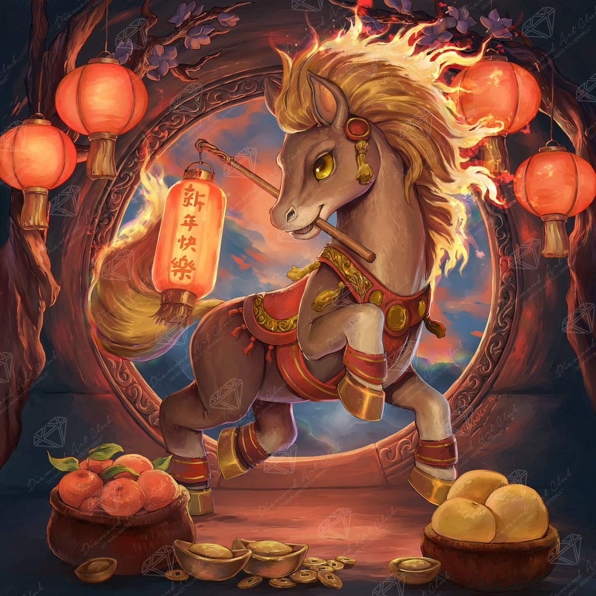 Diamond Painting Year of The Horse 25.6" x 25.6" (65cm x 65cm) / Square With 88 Colors Including 3 ABs and 3 Fairy Dust Diamonds / 68,121