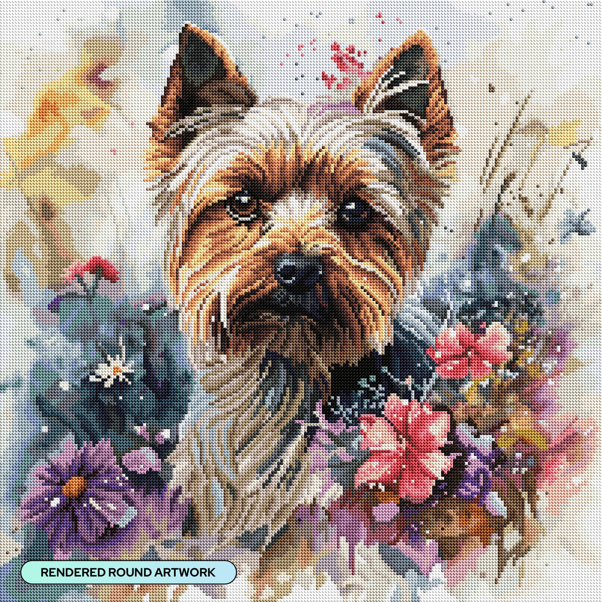 Diamond Painting Yorkie 22" x 22" (55.6cm x 55.6cm) / Round with 60 Colors including 4 Fairy Dust Diamonds / 40,804