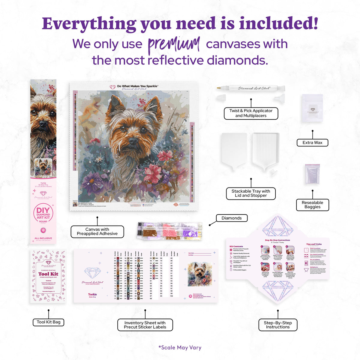 Diamond Painting Yorkie 22" x 22" (55.6cm x 55.6cm) / Round with 60 Colors including 4 Fairy Dust Diamonds / 40,804