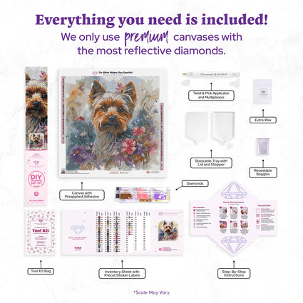 Diamond Painting Yorkie 22" x 22" (55.6cm x 55.6cm) / Round with 60 Colors including 4 Fairy Dust Diamonds / 40,804