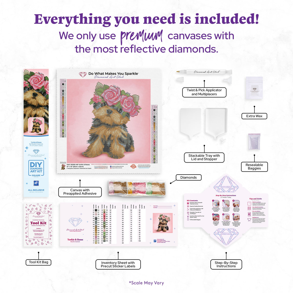 Diamond Painting Yorkie & Roses-AMZ 13" x 13″ (33cm x 33cm) / Square with 33 Colors including 4 ABs / 7,047