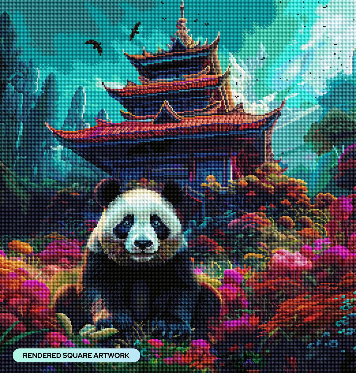 Diamond Painting Zen Panda 25.6" x 26.8" (65cm x 68cm) / Square with 90 Colors including 2 ABs and 5 Fairy Dust Diamonds / 71,253