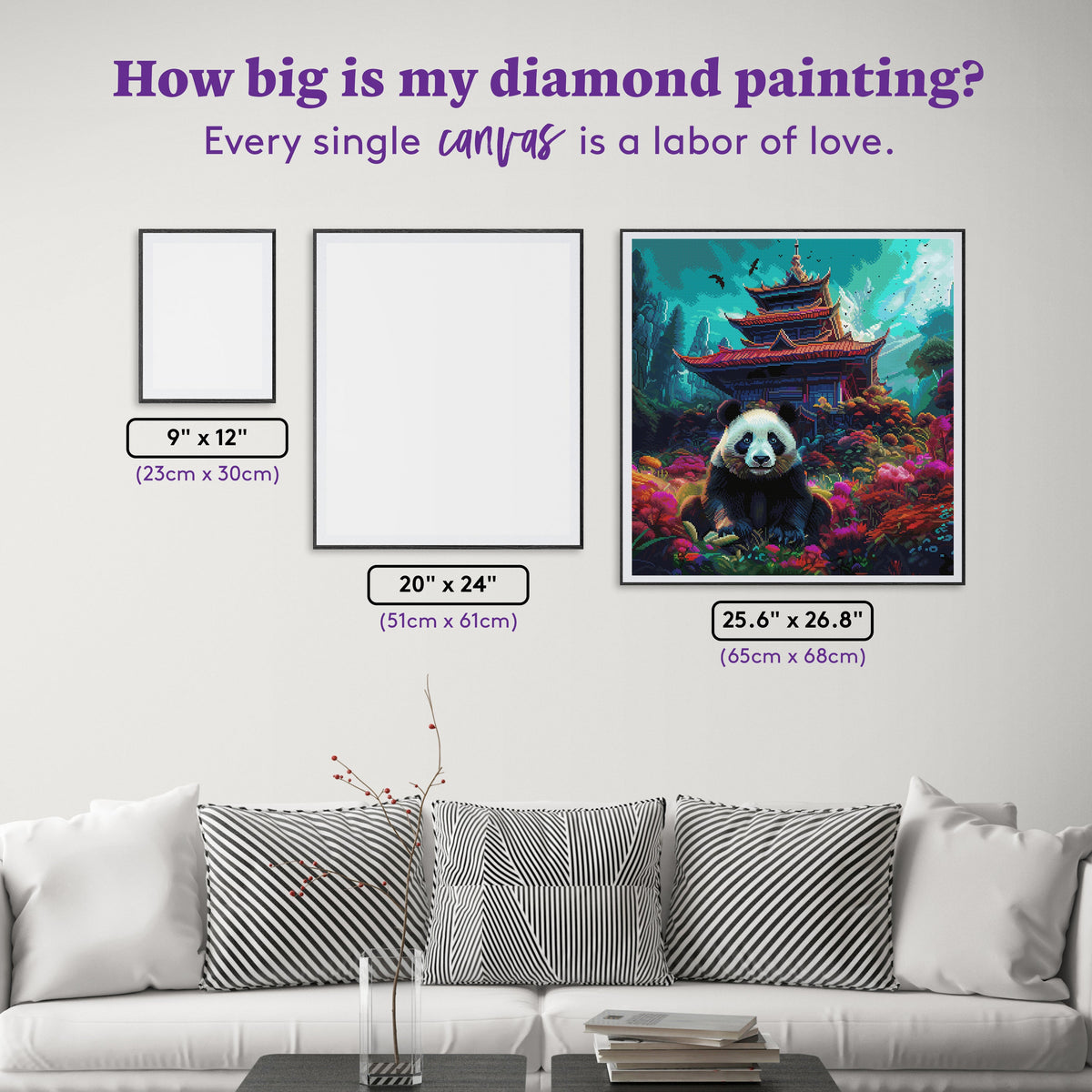 Diamond Painting Zen Panda 25.6" x 26.8" (65cm x 68cm) / Square with 90 Colors including 2 ABs and 5 Fairy Dust Diamonds / 71,253