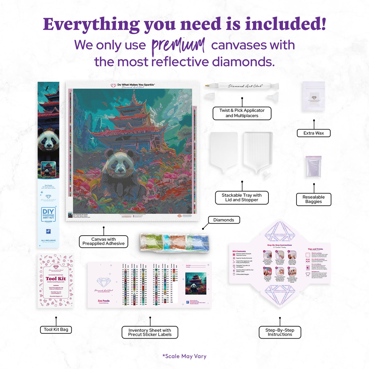 Diamond Painting Zen Panda 25.6" x 26.8" (65cm x 68cm) / Square with 90 Colors including 2 ABs and 5 Fairy Dust Diamonds / 71,253