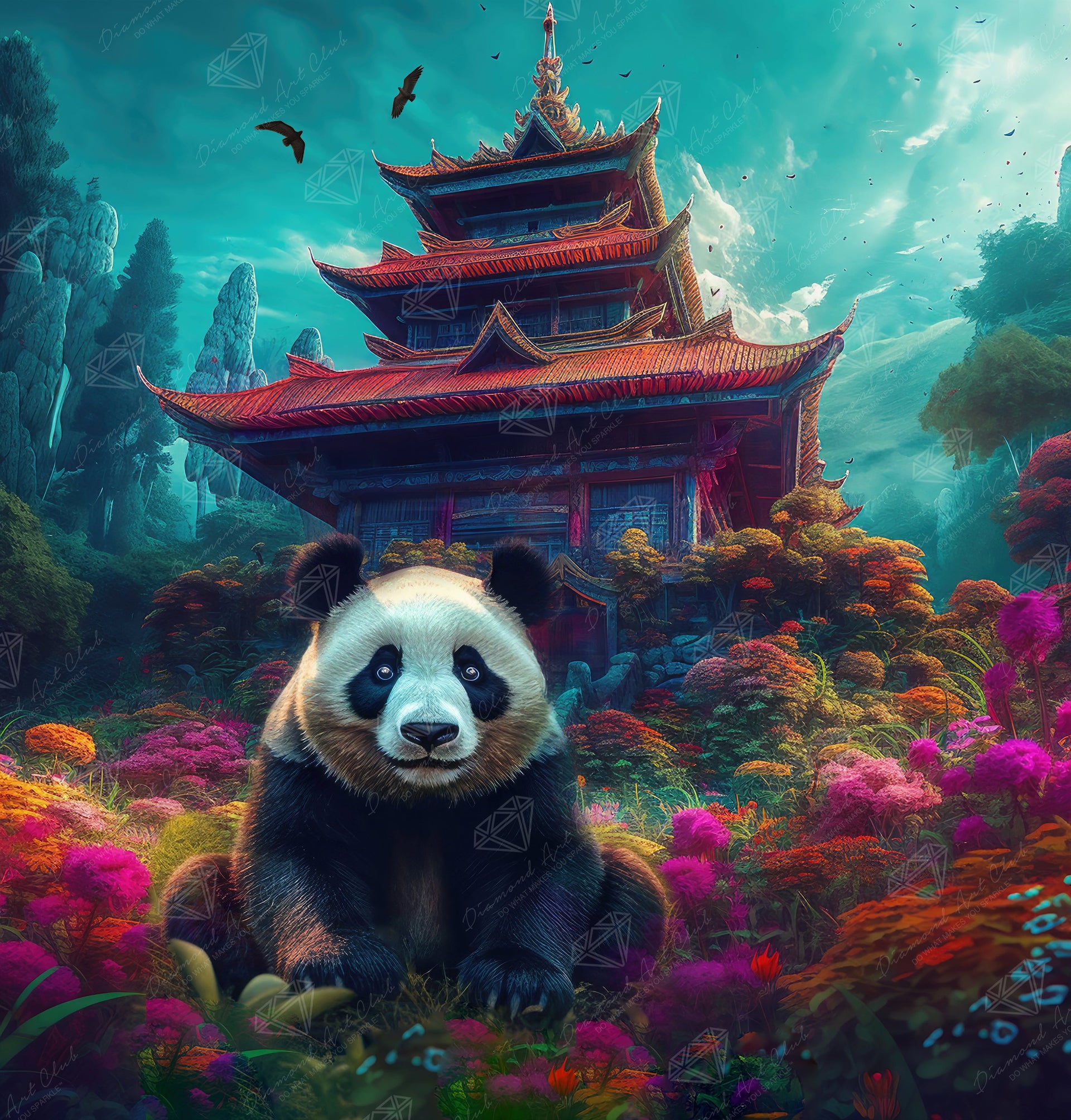 Diamond Painting Zen Panda 25.6" x 26.8" (65cm x 68cm) / Square with 90 Colors including 2 ABs and 5 Fairy Dust Diamonds / 71,253