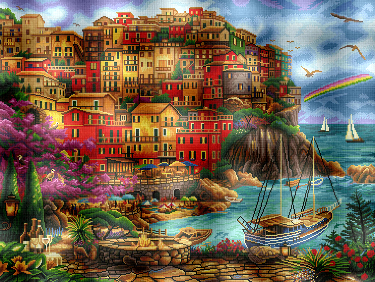 Diamond Painting A Beautiful Day at Cinque Terre 36.6" x 27.6″ (93cm x 70cm) / Square with 57 Colors including 2 ABs / 102,211