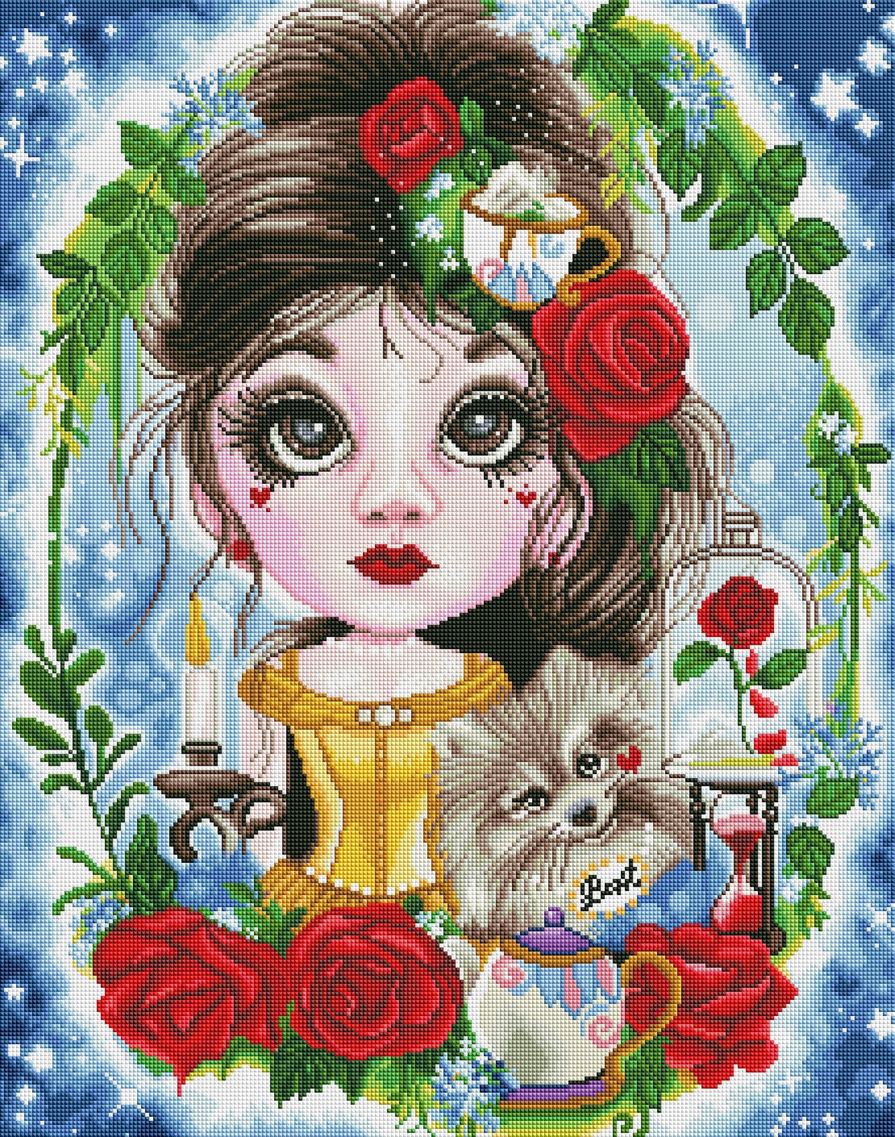 Diamond Painting A Beauty And Her Beast 22" x 28″ (56cm x 71cm) / Square with 53 Colors including 2 ABs / 62,604