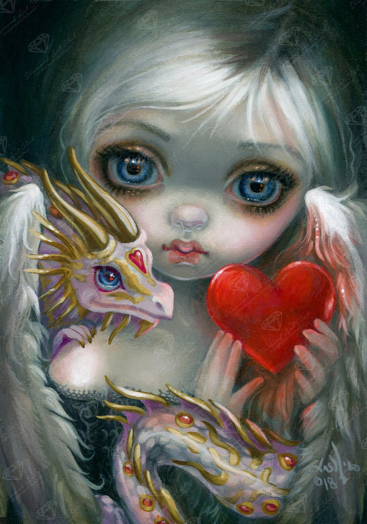 Diamond Painting A Dragonling Valentine 17" x 24" (43cm x 61cm) / Round with 56 Colors including 2 ABs / 32,984