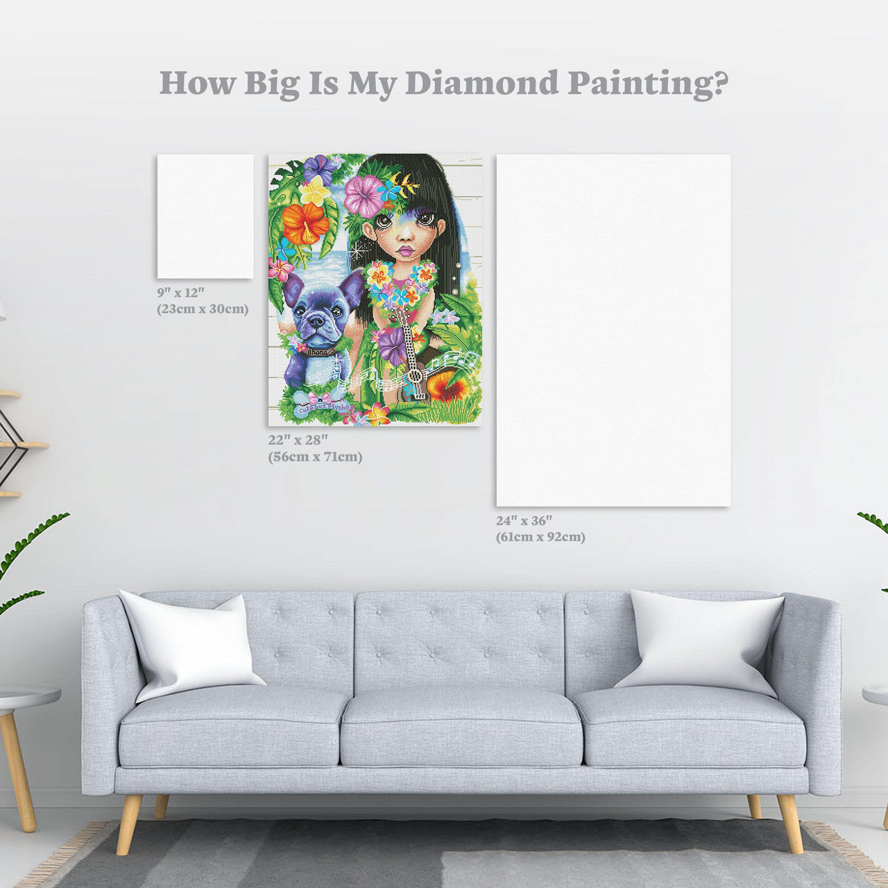Diamond Painting A Hawaiian Girl And Her Dog 22" x 28″ (56cm x 71cm) / Square with 63 Colors including 3 ABs