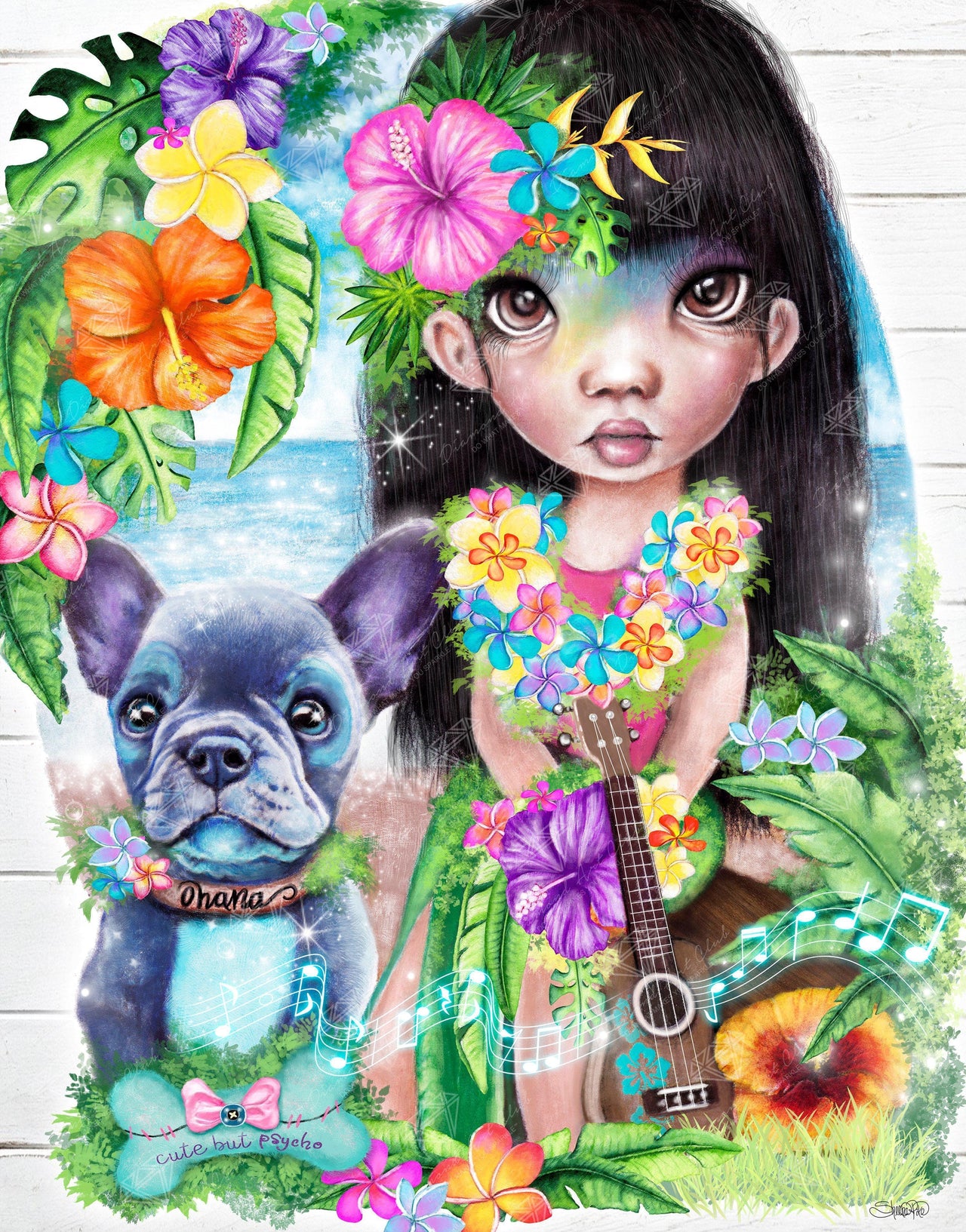 Diamond Painting A Hawaiian Girl And Her Dog 22" x 28″ (56cm x 71cm) / Square with 63 Colors including 3 ABs / 62,322