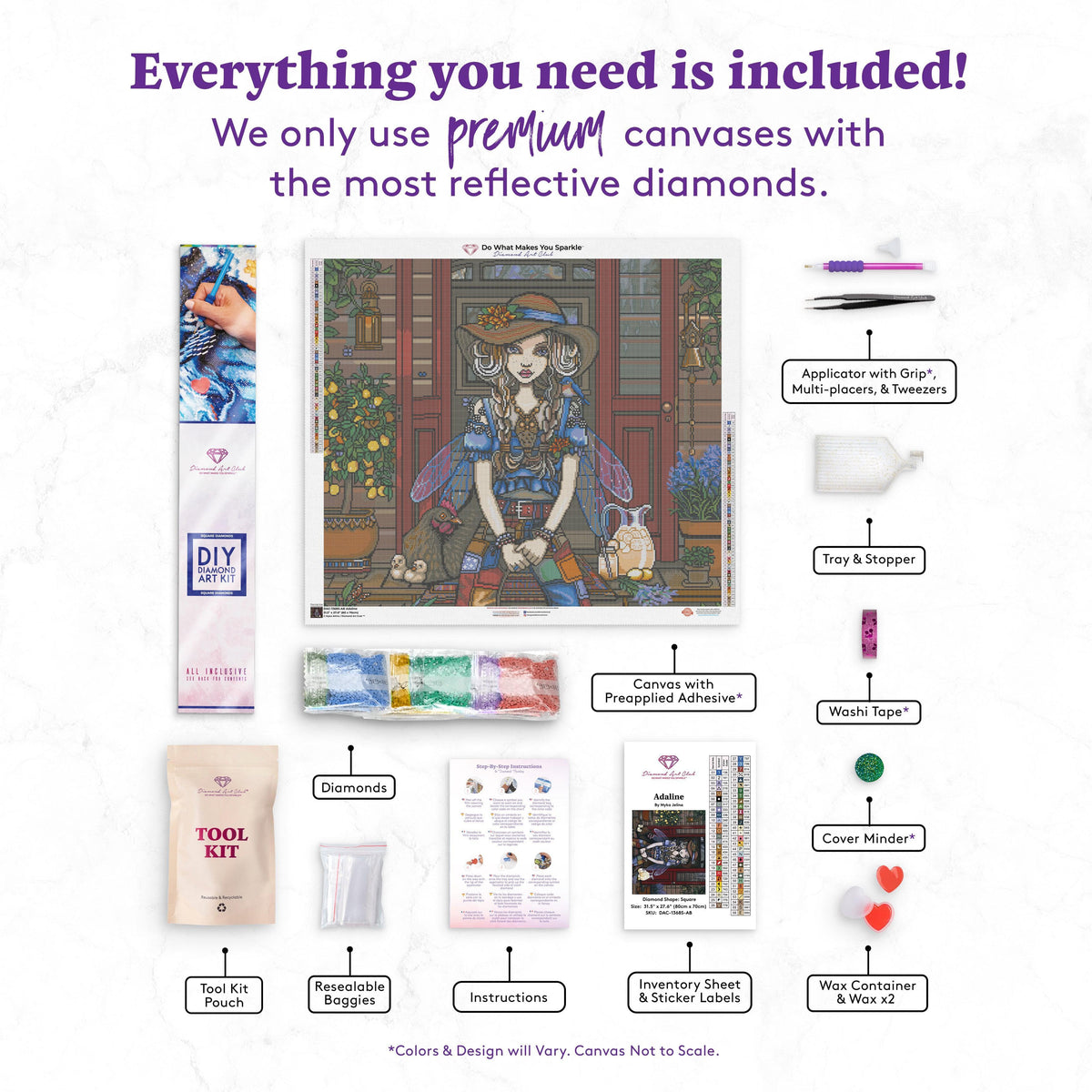Diamond Painting Adaline 31.5" x 27.6″ (80cm x 70cm) / Square with 56 Colors including 2 ABs / 87,807