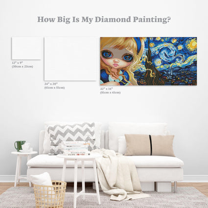 Diamond Painting Alice In The Starry Night 32" x 16″ (81cm x 41cm) / Round with 58 Colors including 3 ABs / 42,050