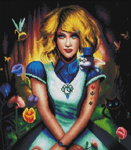 Diamond Painting Alice In Wonderland 20.5″ x 23.2″ (52cm x 59cm) / Round With 45 Colors Including 1 AB / 38,456