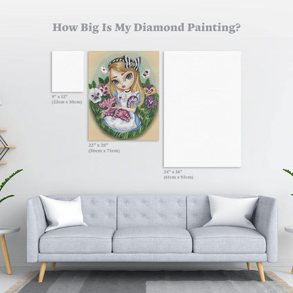 Diamond Painting Alice in Wonderland in The Pansy Garden 22" x 28″ (56cm x 71cm) / Round with 58 Colors including 4 ABs / 50,148