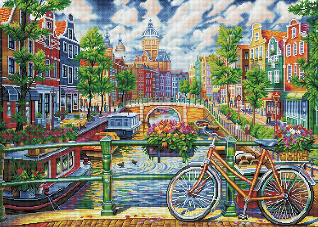 Diamond Painting Amsterdam Canal 38.6" x 27.6″ (98cm x 70cm) / Square with 65 Colors including 4 ABs / 107,476