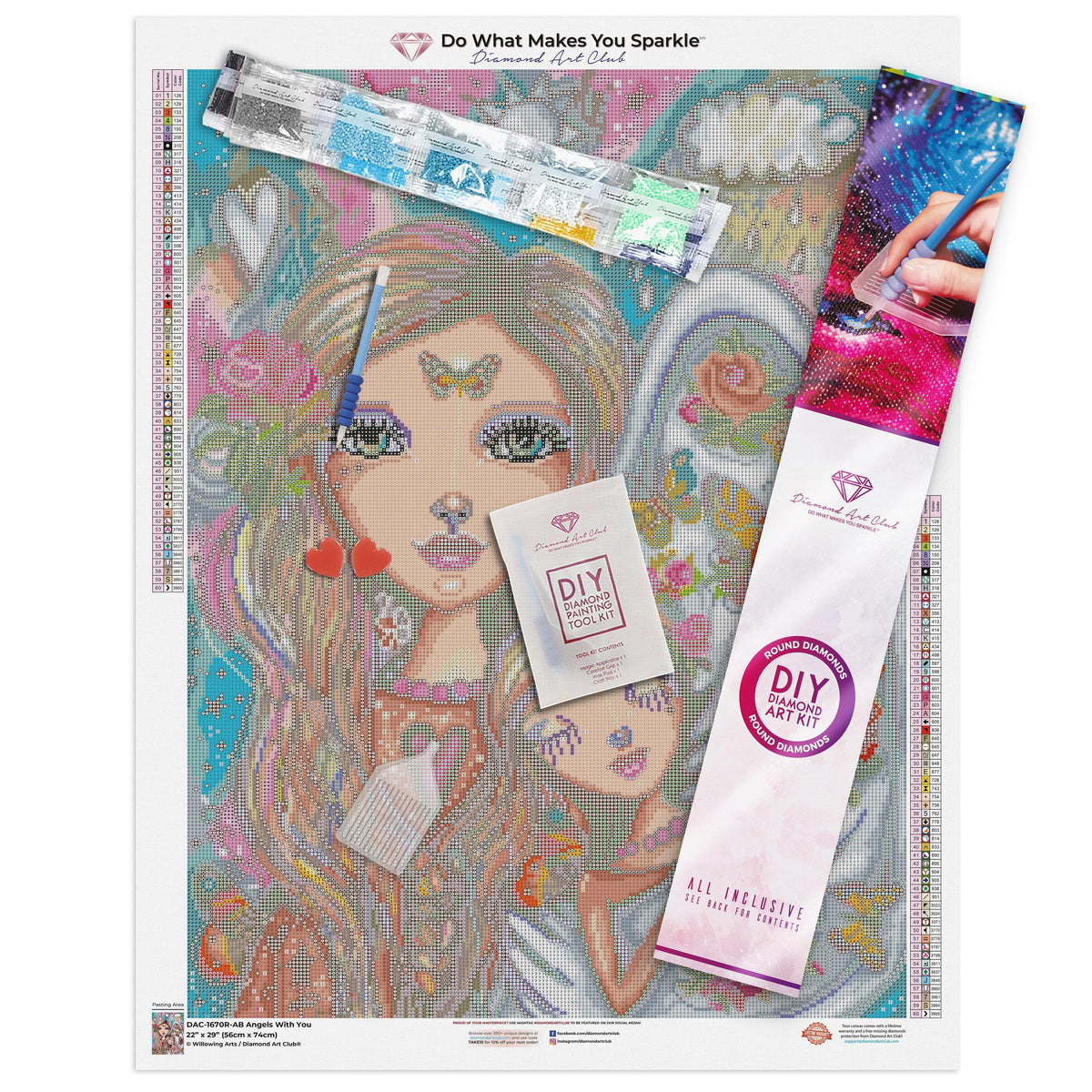 Diamond Painting Angels With You 22" x 29″ (56cm x 74cm) / Round with 60 Colors including 4 ABs / 52,336