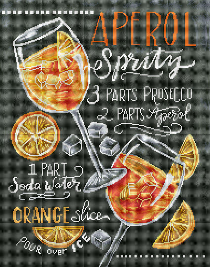 Diamond Painting Aperol Spritz 21.7" x 27.6″ (55cm x 70cm) / Round With 26 Colors Including 1 AB / 48,360