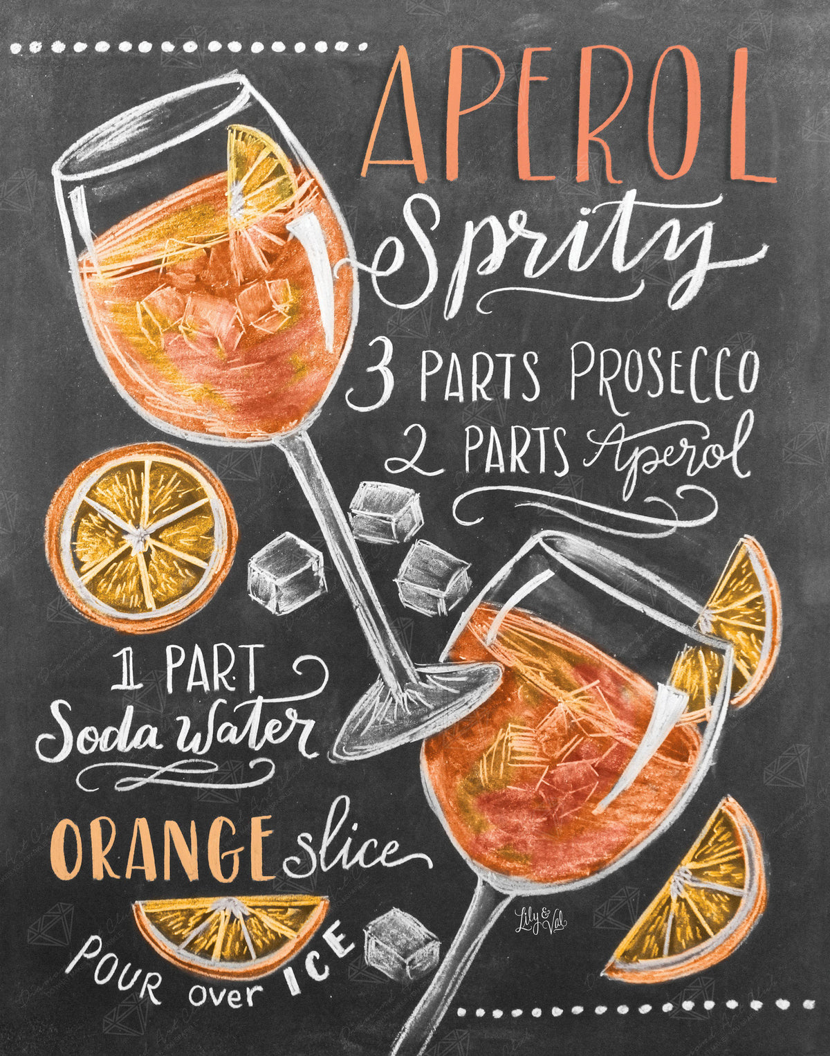 Diamond Painting Aperol Spritz 21.7" x 27.6″ (55cm x 70cm) / Round With 26 Colors Including 1 AB / 48,360