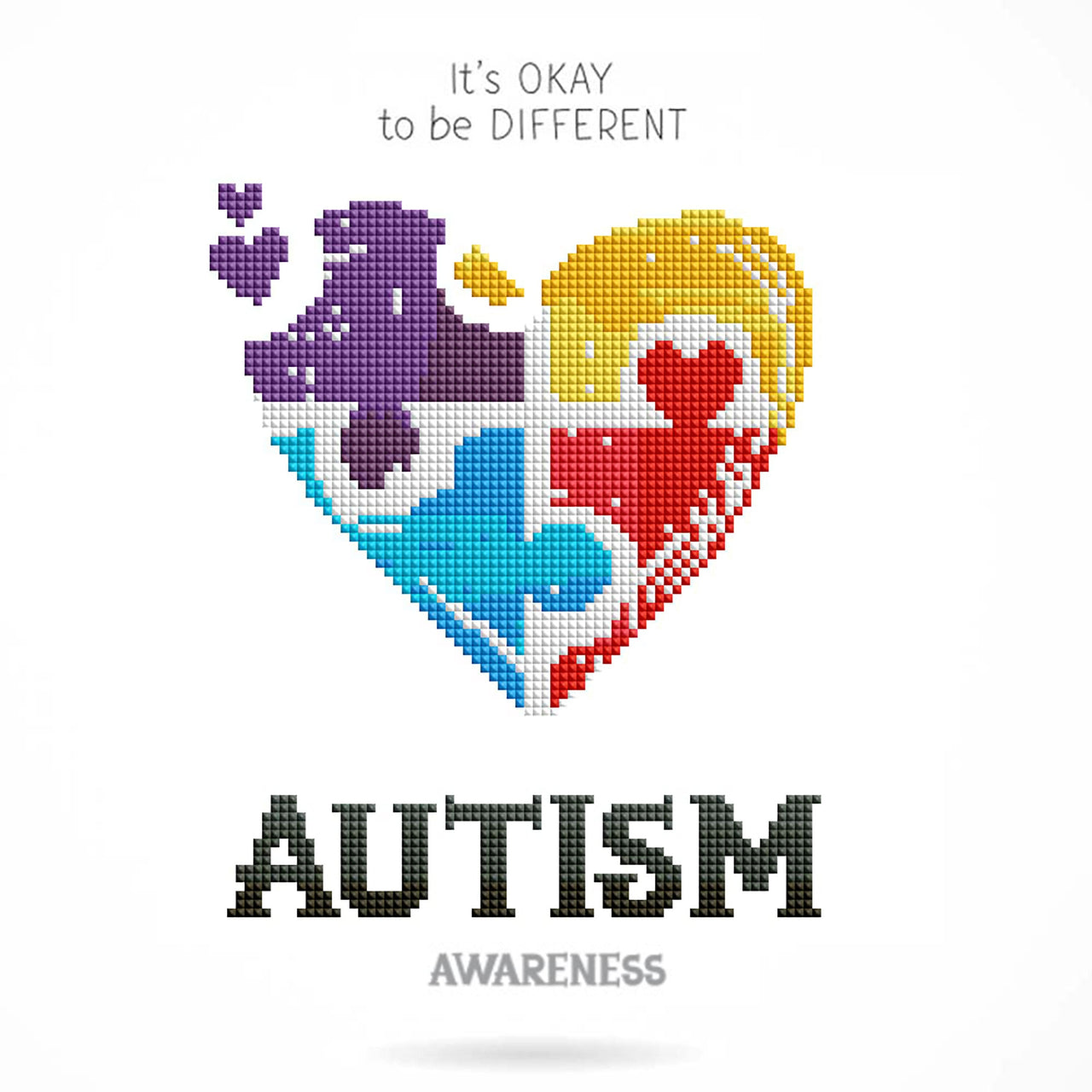 Diamond Painting Autism Awareness 12.6" x 12.6″ (32cm x 32cm) / Square With 12 Colors Including 1 AB / 2,979