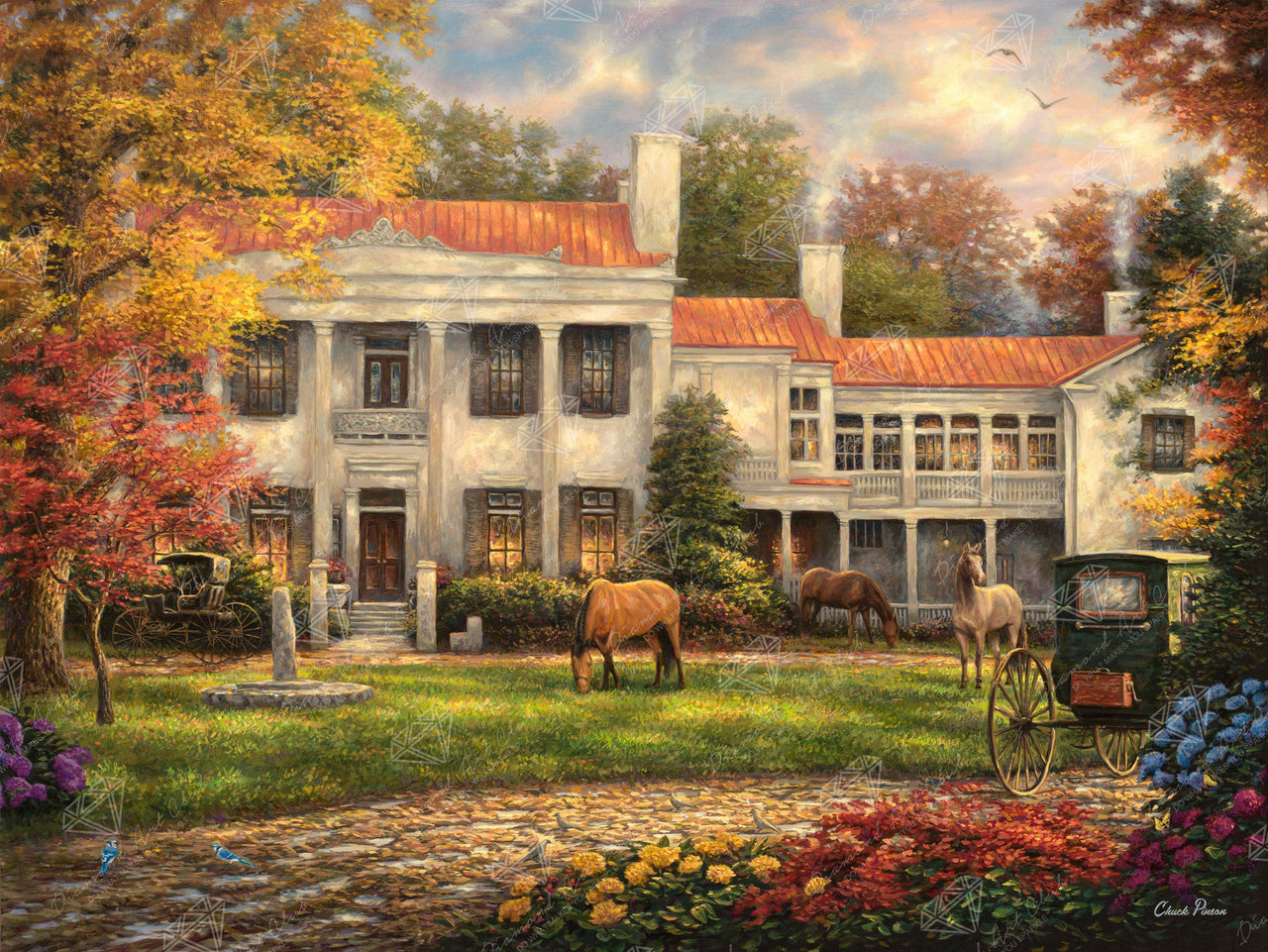 Diamond Painting Autumn Afternoon at Belle Meade 36.6" x 27.6" (93cm x 70cm) / Square With 57 Colors Including 3 ABs / 102,210