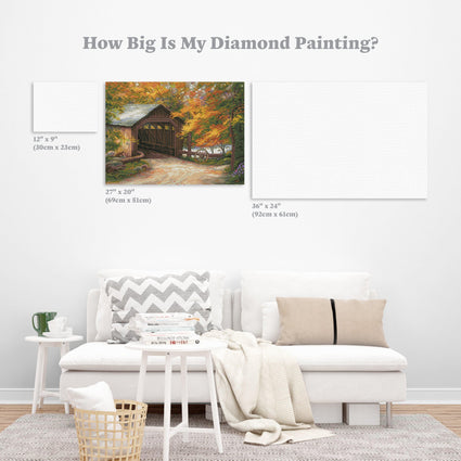 Diamond Painting Autumn Bridge 27" x 20″ (69cm x 51cm) / Round with 54 Colors including 4 ABs / 44,344